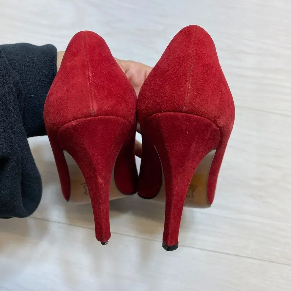 Vintage Yves Saint Laurent Heel Pumps Women Size 8 N Red Suede Pointed Toe - Picture 5 of 11